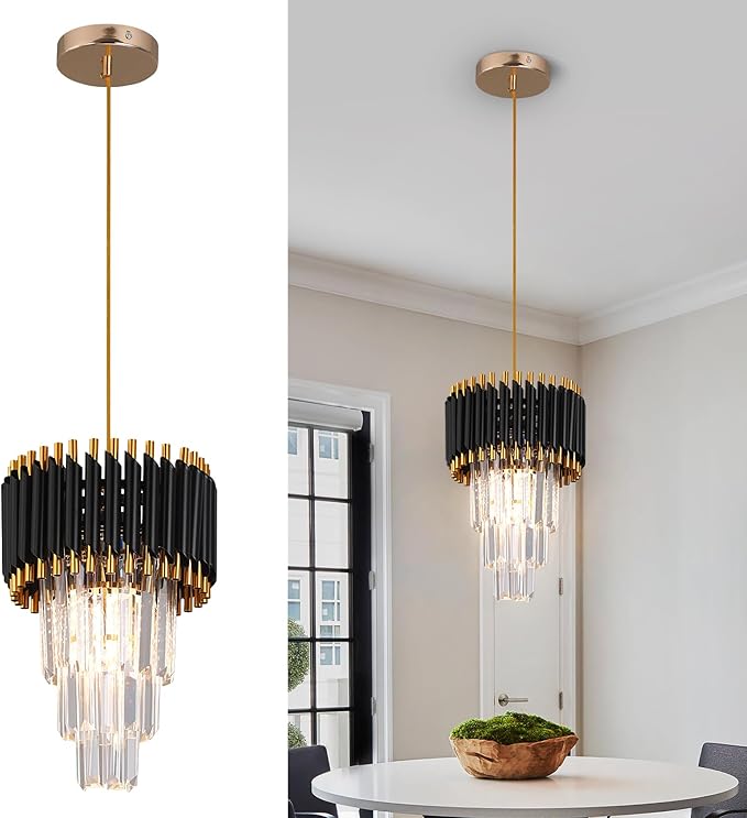 Crystal Chandelier Gold Pendant Light Fixtures Modern Round Crystal Pendant Light for Kitchen Island D9'' Luxury Hanging Light for Dining Room LED Light with Bulb for Bedroom Living Room