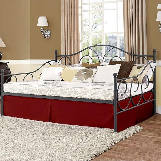 Pleated Bed Skirt with Split Corners for Daybeds - Three Side Coverage - Made with Brushed Microfiber, (Twin Size, Burgundy Solid)/14 Inch Drop