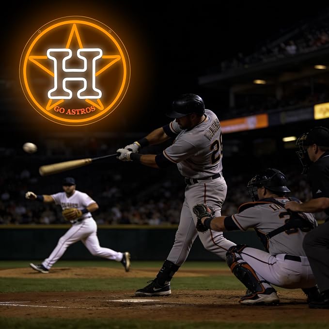 Baseball Neon Sign for Wall Decor Houston Baseball Neon Light for Man Cave | Dimmable Led Neon,Fans Birthday Baseball Gifts,5V USB Powered, Men's Bedroom,Sport Bar Decor,Club,Garage Wall Art,12.9*12.9in