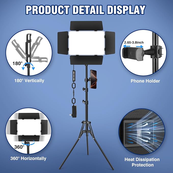 2 Pack LED Video Light Kit with Barn Door, Kewaiaa 30W Photography Light Panel with Stand, 3000Lux 2500K-8500K Dimmable Studio Lights for Video Recording/Filming/Photoshoot Shooting/Live Streaming
