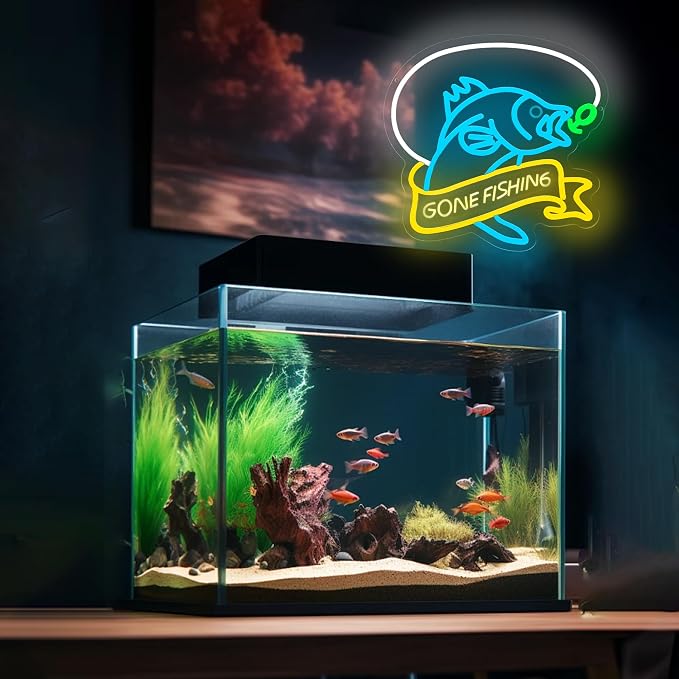 Go Fishing Neon Sign, USB Powered LED Light for Fishing Decor | Fishing Wall Decor for Living Room, Game Room, Man Cave, Bar, Party Decoration and Angler Gift