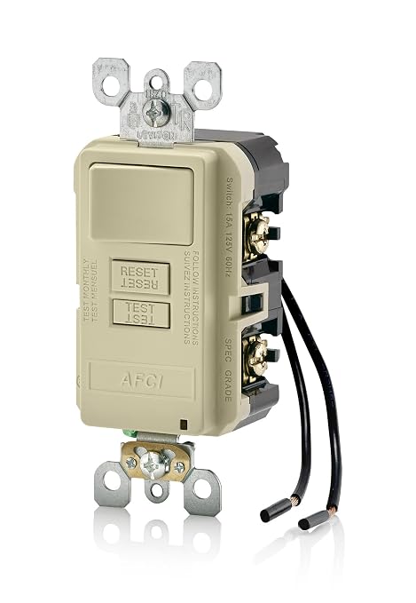 Leviton Combination, 15 Amp, Self Test, LED Indicator Light, AFSW1-I, AFCI/Switch, Ivory