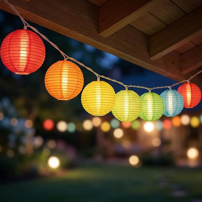 8.5Ft LED Lantern String Lights Plug in, Summer Outdoor Decor Fairy Lights | 10 Waterproof Multicolor Lanterns, Connectable Hanging Patio Lights for Hawaiian Camping Tent Holiday Party Garden