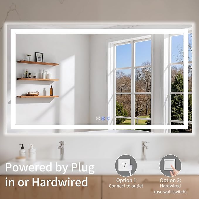 30"x60" LED Bathroom Mirror with Lights, Anti-Fog, Backlit + Front Lit, Dimmable, Led Vanity Mirror for Wall, Lighted Bathroom Mirror, 3 Colors, Shatter-Proof Tempered Glass