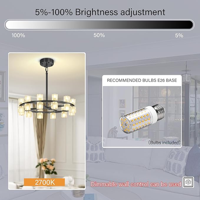 D24 Black Wagon Wheel Chandeliers Modern 24-Lights Black Round Chandelier Small Chandeliers for Dining Room,Living Room Vintage Chandelier for Foyer Hallway