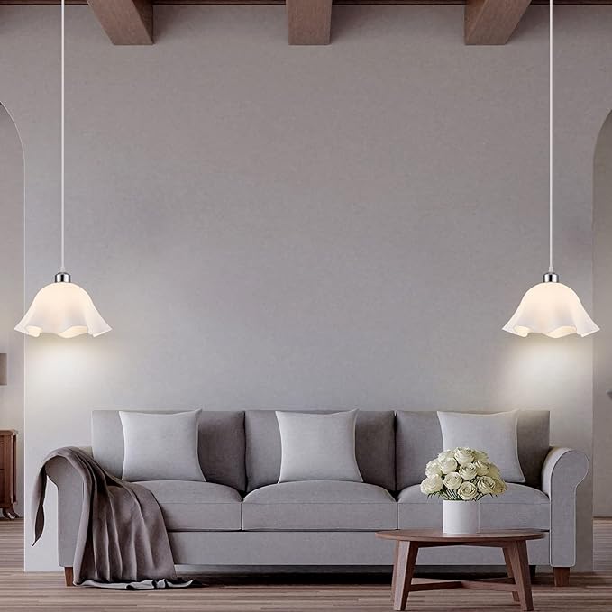 Plug in Pendant Light, 2 Pack Hanging Lights with Plug in Cord, Hanging Lamp with15Ft Cord, On/Off Switch, Frosted Plastic White Shade, Plug in Hanging Ceiling Lights for Bedroom, Living Room