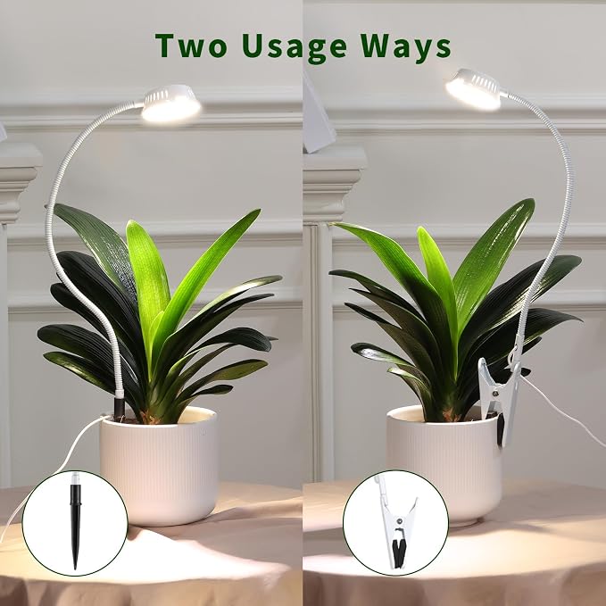 LORDEM Grow Lights for Indoor Plants, Clip-on Gooseneck Plant Lights for Indoor Growing，Full Spectrum LED Plant Light with 5 Dimming Levels,Auto On/Off Timer (6/8/12/16 Hrs),White,2 Packs
