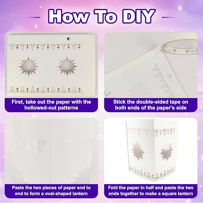 20 Pcs DIY Princess Hanging Lanterns with String Light and Ribbon | Thick Paper, Sun Cutout Pattern, Girls Birthday Party Decor, Provide Tools, 20 White, Batteries Not Included