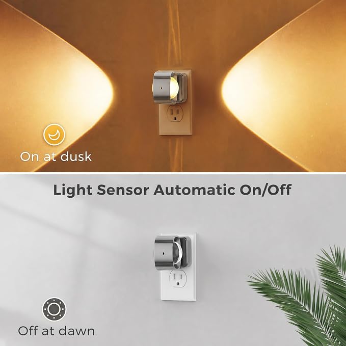 L LOHAS LED Night Light Projector, Night Lights Plug into Wall Light Sensor | Dusk to Dawn Sensor, Silver Rotating Nightlight for Kids, Soft White Ambient Lighting for Bathroom, Gaming Room,1 Pack