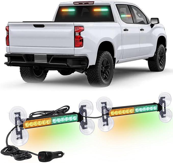 XRIDONSEN 2x 10.7 inch Amber Green Emergency Lights 24 LED Strobe Light Bar Warning Flashing Safety Dash Side Window Front/Rear Windshield Lights Traffic Advisor for Plow Trucks Construction Vehicles