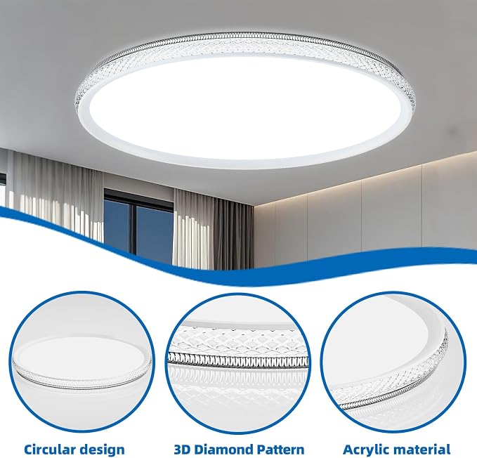 15 Inch LED Flush Mount Ceiling Light,Modern Ceiling Light | 35W 4000LM 5CCT 2700-5000K Selectable, Dimmable Ceiling Lights for Kitchen,Bedroom, Living Room,Office