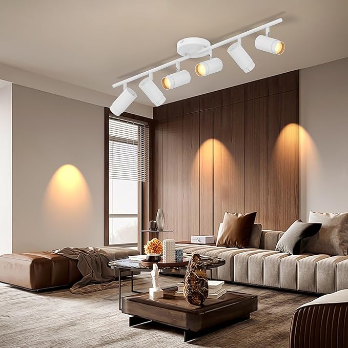 5-Color Zoomable 6 Light Track Lighting Fixtures Ceiling for Kitchen, Dimmable LED Track Lighting Kit, Ceiling Spotlight Flush Mount Adjustable Directional Spot Lights Indoor, CRI90 45W, White