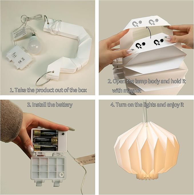 Battery Operated Outdoor Paper Lantern — Waterproof Hanging Decorative Light with Remote Timer, Foldable Pendant Paper Lantern for Patio Garden Backyard, Porch Decor
