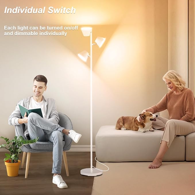 42W Tree Floor Lamp, Super Bright LED Standing Lamp with Remote, Modern Dimmable Floor Lamps,Individual Control, Rotable Head LED Lamp for Living Room Bedroom Office,White