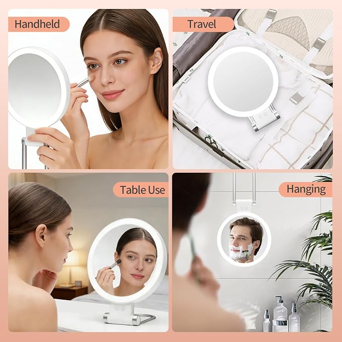 Makeup Mirror with Lights, Magnifying Mirror 1X/30X with Adjustable 3 Color Light, Double Side Control, 2000mAh Rechargeable, Lighted Makeup Mirror with Magnification, Smart Memory, Gift for Women