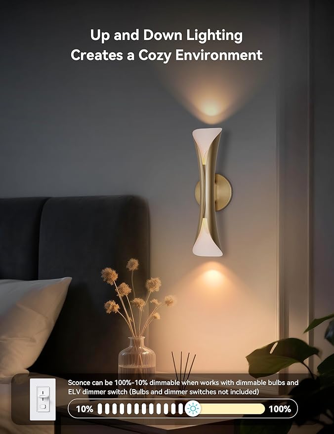 Tubicen Gold Wall Sconce Hardwired Elegant Modern Movie Theater Sconces Lighting Up Down Indoor 15.7" H Dimmable Decorative Accent Wall Lights for Living Room Bedroom Hallway Stairway