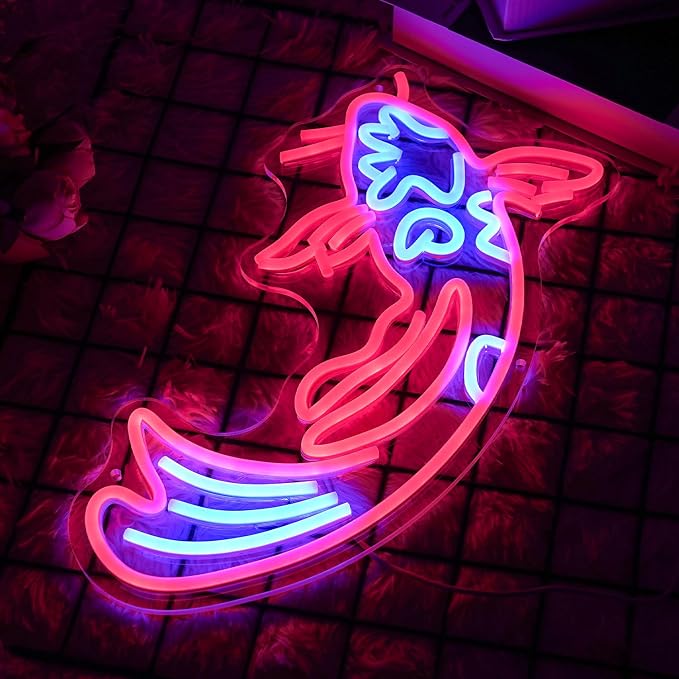 Koi Neon Sign - Japanese Fish Led Neon Lights - Red & Blue - Lucky Fish Signs for Wall Decor - 17'x9.5' with USB/Switch for Bar, Restaurant, Office, Living Room