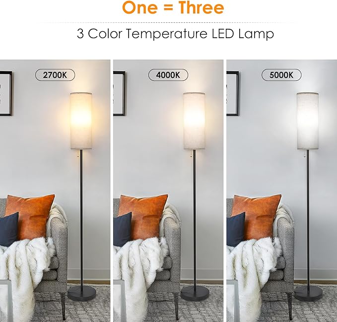 Floor Lamp for Living Room, 3 Color Temperature Modern Standing Lamps, Minimalist Pole Lamp Tall Lamps for Bedroom Living Room Office,Black