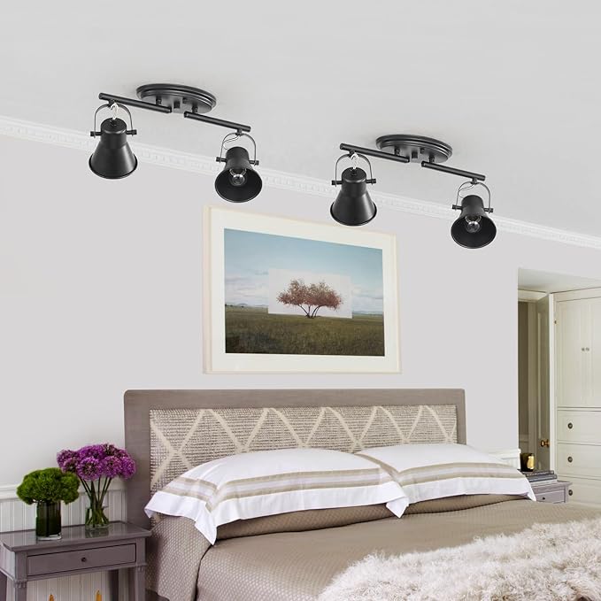 SEEBLEN 2 Light Track Lighting Ceiling, Industrial Directional Ceiling Spot Light Fixture,Black Flush Mount Ceiling Light for Kitchen, Living Room, Hallway, Bathroom, Cabinet, Etc.