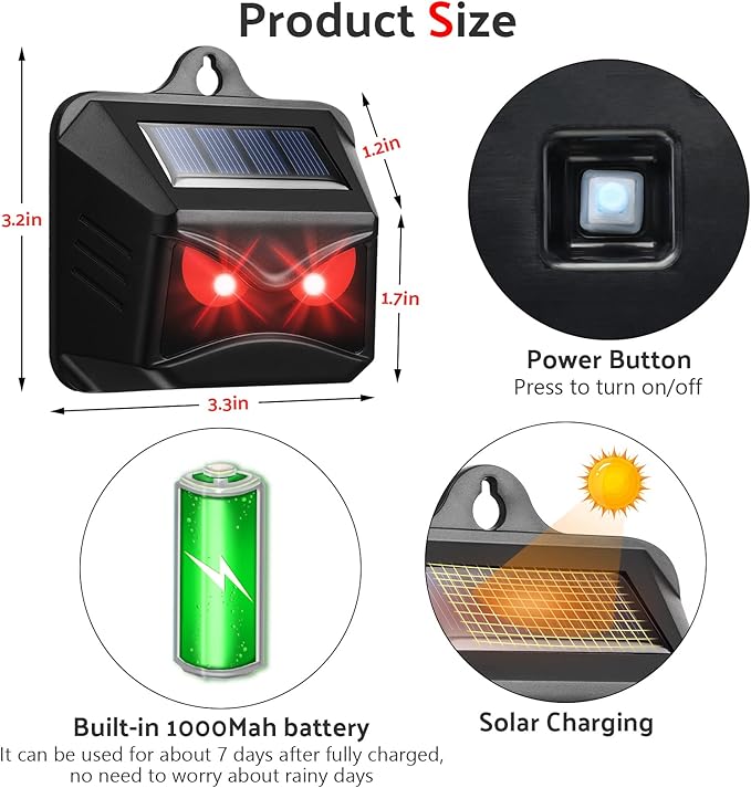 Solar Control Light Nocturnal Animal Repeller Outdoor Deterrent Devices Light Sensor Animal Repellent for Skunk Deer Coyote Fox Raccoon Cat Garden Yard Farm Chicken Coop (6, Black)