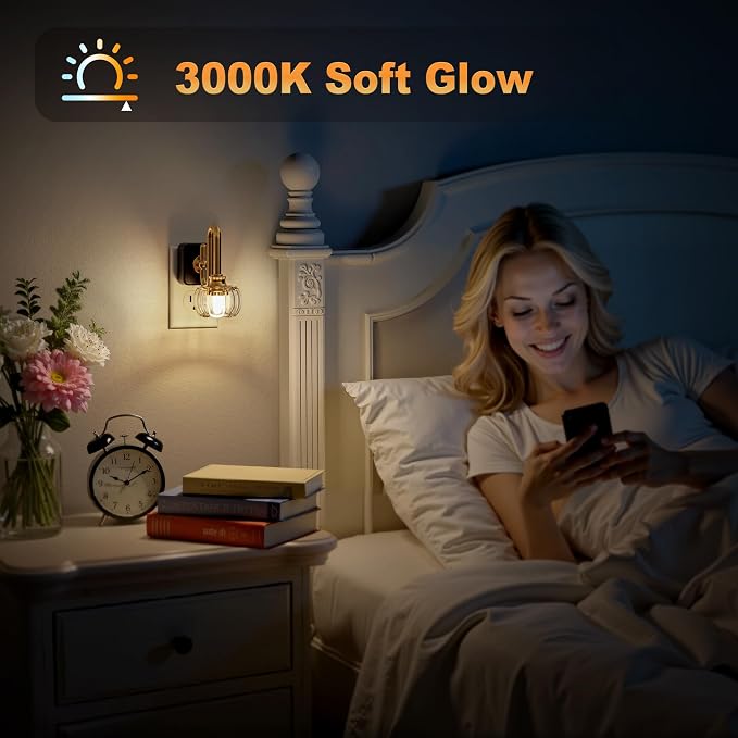 JandCase Night Light, Night Lights Plug into Wall, Glass LED Nightlight | 0-100LM Dimmable Flower Nightlights, Dusk to Dawn Sensor, 1W Vintage Pumpkin Nite Light for Bathroom Hallway Decor, 1 Pack