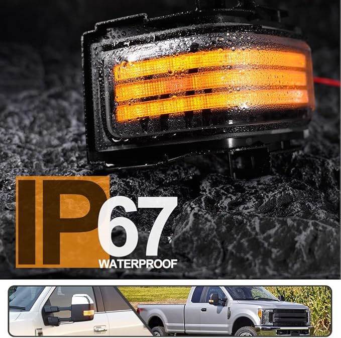 2Pcs Sequential LED Side Mirror Marker Light for Ford F150 2015-2023, F250 F350 F450 F550 Super Duty 2017-2023 Amber Dynamic Blinker Indicator Turn Signal Light White Driving/Running Light Clear Lens