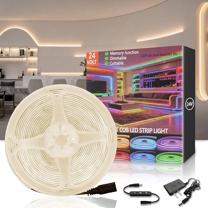 COB 4000K 20Ft LED Strip Lights, 24V Natural Light Super Bright LED Tape Lights Dimmable,Flexible, High CRI95+ Flexible Light Strip for Kitchen Cabinet Stairs Bedroom Decor DIY