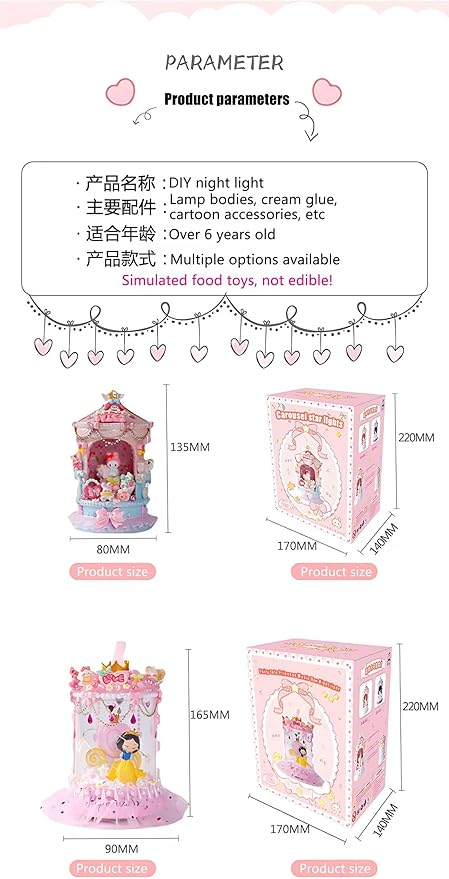 Disne Princess Rotating Music Box, Suitable as an Anniversary, Christmas, or Birthday Gift for Girls, Moms, Friends, and Daughters. This Cartoon Rotating Music Box Comes with Lights. (Pink Princess)