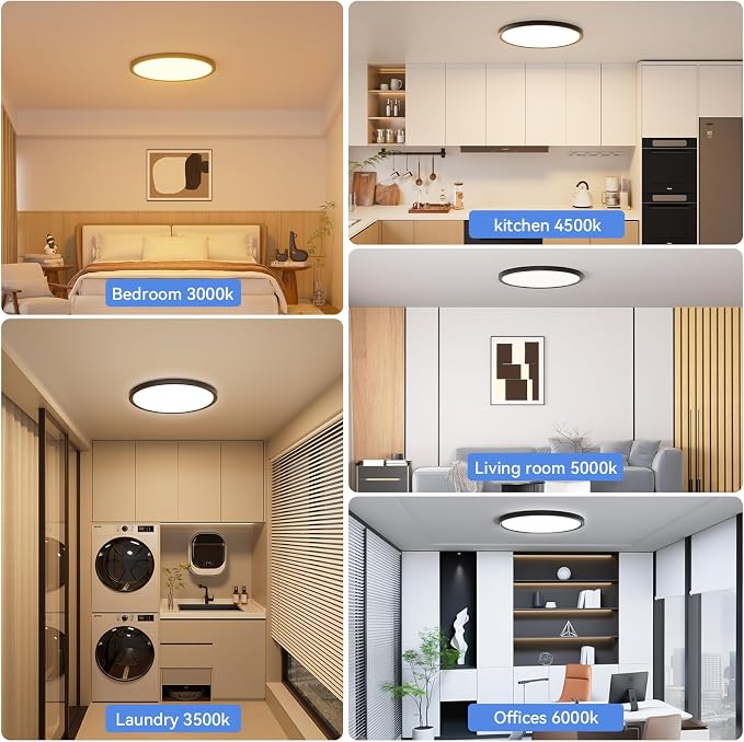 4 Pack 12 Inch Dimmable LED Flush Mount Ceiling Light Fixture 28W 3200LM 5 Color Temperature in One Super Slim Round Ceiling Lamp Low Profile Ceiling Lights for Living Bedroom Kitchen Laundry Black