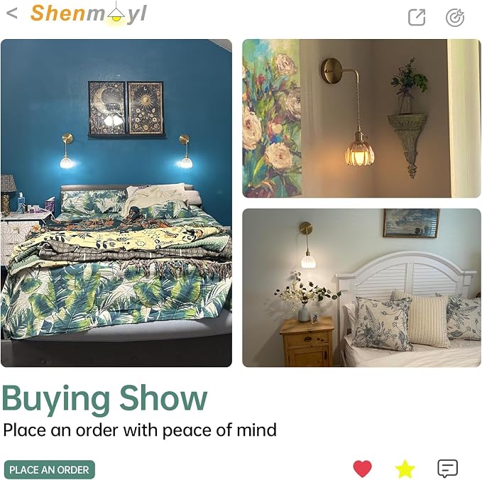 Shenmoyl Vintage Wall Sconce Wall Lamp Clear Tulip Shade Pattern Glass Adjustable Chain Retro Gold Wall Mounted Light, Wall Lamp Fixtures Decor for Bedside Bedroom Indoor Doorway