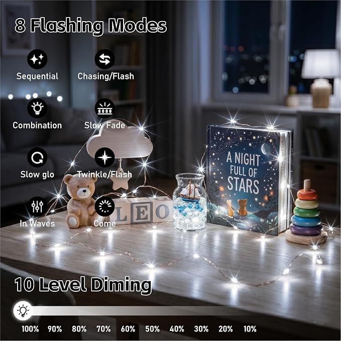 8 Pack Rechargeable LED Fairy Lights 7Ft 20LED Battery Operated | 8 Modes, Remote & DIY Timer Mini Twinkle String Lights for Indoor Christmas Wedding Mason Jar Bedroom Table