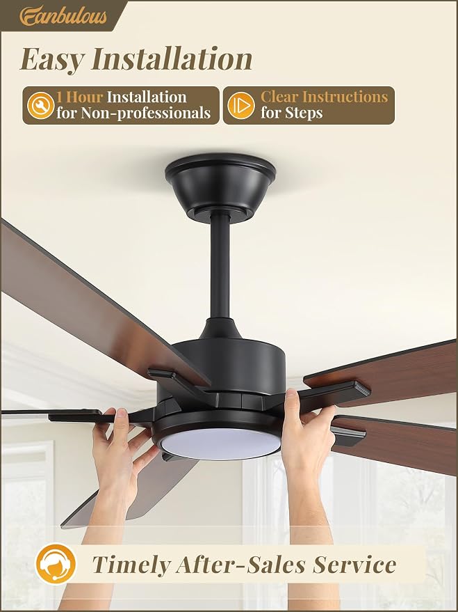 Fanbulous 60 Inch Ceiling Fans with Lights and Remote, Black | Stepless Color Temperature Change & Dimmable 20W LED Ceiling Fan, 6 Speeds Reversible Quiet DC Motor, for Bedroom Living Room