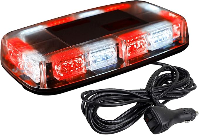 ASPL 48LED Roof Top Strobe Lights, High Visibility Emergency Safety Warning LED Mini Strobe Light bar with Magnetic Base for 12-24V Snow Plow, Trucks, Construction Vehicles (Red/White)