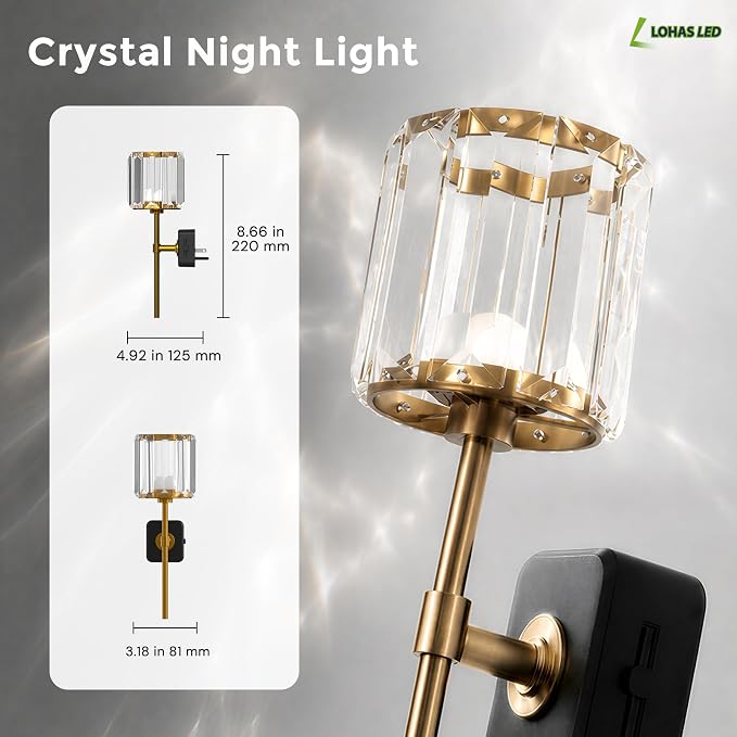 L LOHAS LED Night Lights Plug into Wall,Crystal Acrylic Cylinder Nightlight | 2 Pack Dusk to Dawn Sensor Night Light with 180° Rotating, Round Platform ,0-100LM Dimmable, for Bedroom Living Room Hallway