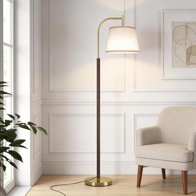 SUNMORY Wood Floor Lamp for Living Room, Mid Century Modern Standing Lamps | 3 Color Temperatures LED Bulb, Arc Floor Lamp with Adjustable Lampshade, Tall Reading Lamp for Bedroom, Corner, Office