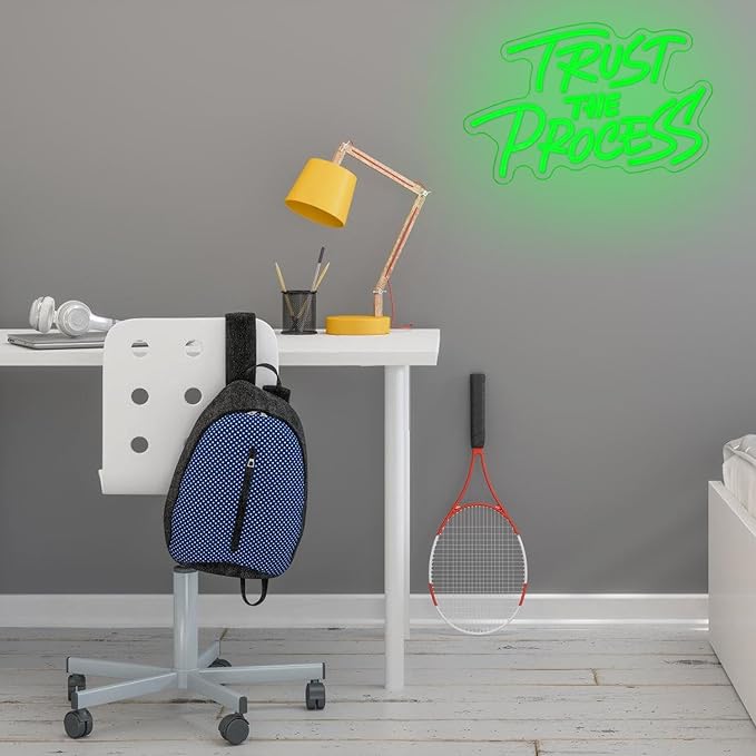 Trust The Process Neon Sign for Wall Decor Green Neon Light Gym LED Sign Dimmable Motivation LED Light Letter Lighting for Bedroom Bar Classroom Gym Office Art Inspirational Alphabet