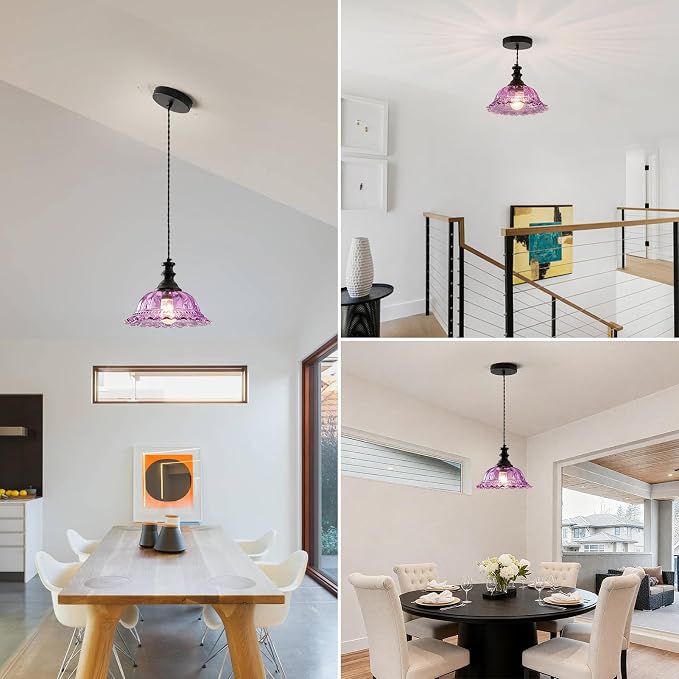 HDDFL Glass Pendant Lights Modern Pendant Lighting Fixtures Hanging Lamp for Kitchen Island Bedroom Dining Room Coffee Shop Hallway Black and Purple