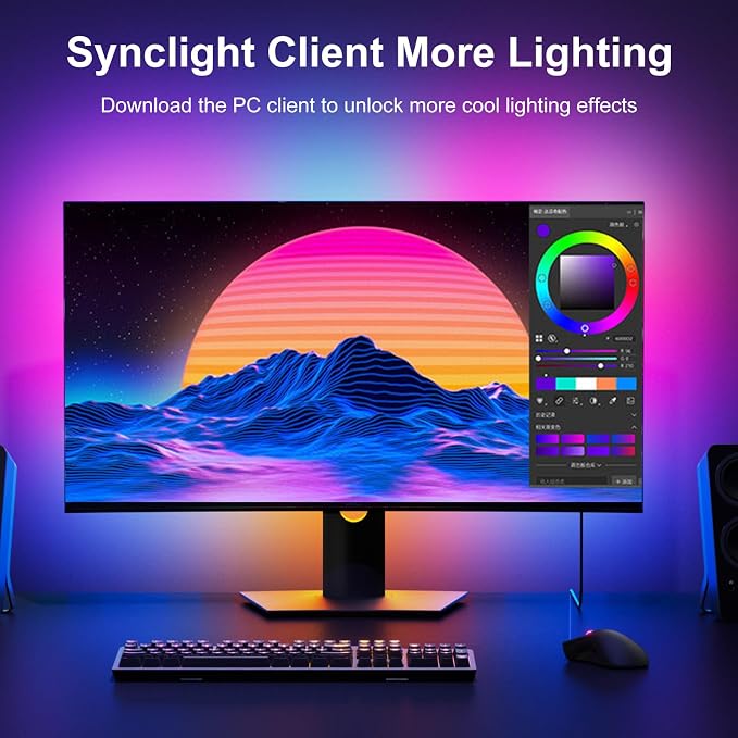pc sync Light bar，LED Light Strips Deliver Synchronized Lighting Effects with Screen Colors and Music, Compatible with Win/Mac Systems. (PC Sync Light (for 27-inch Models))