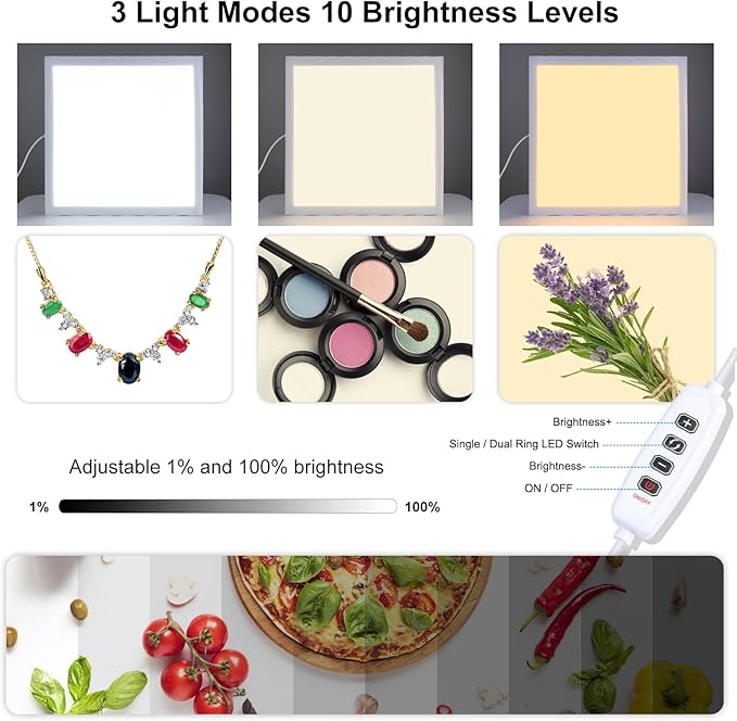 PULUZ Photo Studio Fill Light LED Shadowless Light Panel 15in X 15in / 38 x 38cm Dimmable Photography Softbox Bottom Light for Food Jewelry Cosmetic Crafts US Plug