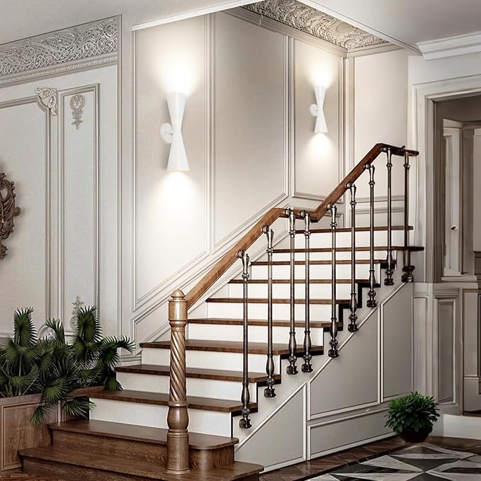 Modern Indoor Wall Sconces Set of 2, Up and Down White Wall Sconces, Mid Century Indoor Wall Light Fixture, Hardwired Wall Mounted Lamp for Living Room, Bathroom, Bedroom, Hallway, 18inches
