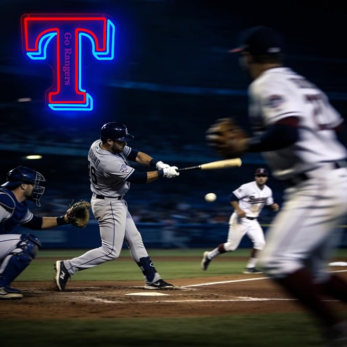 Baseball Neon Sign for Wall Decor Texas Baseball Neon Light for Man Cave | Dimmable Led Neon,Fans Birthday Baseball Gifts,5V USB Powered, Men's Bedroom,Sport Bar Decor,Club,Garage Wall Art,13.8*11.8in