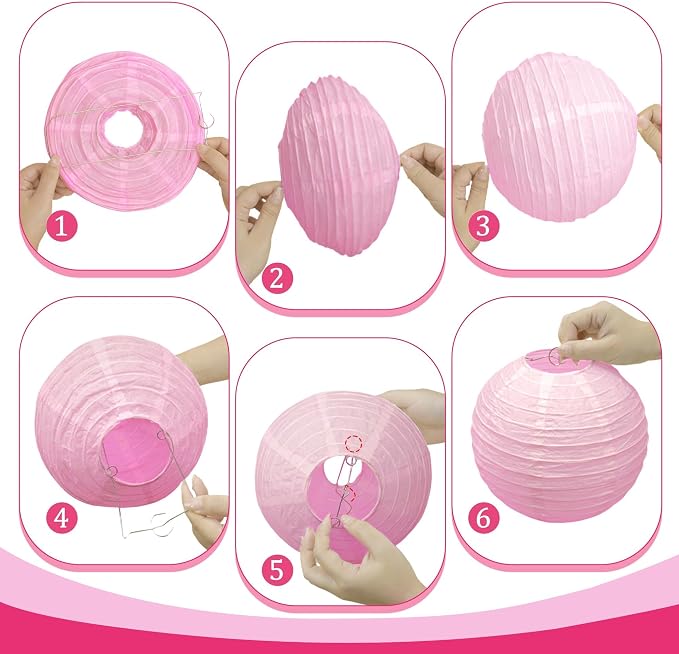 20Pcs Paper Lanterns Decorative, Pink Hanging Lanterns for Bridal Shower | 6"8"10" Hot Pink and Light Pink Round Paper Lanterns Decorations for Wedding Engagement Birthday Rustic Party Home Decor