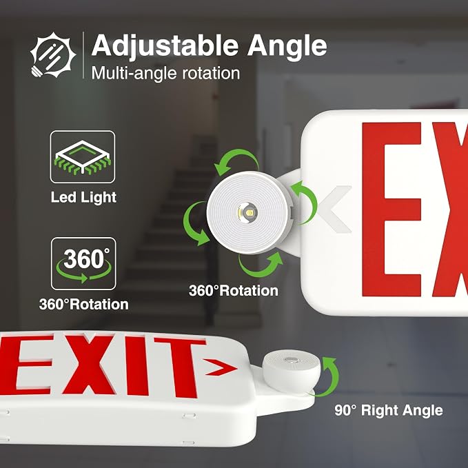 FREELICHT 24 Pack Red Double-Sided LED Exit Signs with Emergency Lights | Two LED Adjustable Heads, 90min Battery Backup, Hard Wired, UL Listed, AC 120/277V, Flame Retardant for Commercial Use