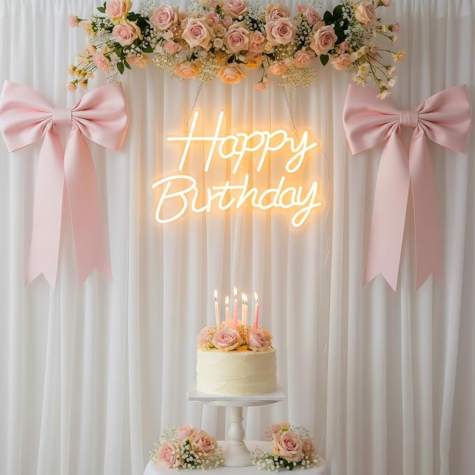 Happy Birthday Neon Sign for Backdrop, LED Happy Birthday Light Up Sign, USB Powered Dimmable Neon Light for Birthday Party Decorations, Wall Decor, Warm White, 16.5 x 12 inch