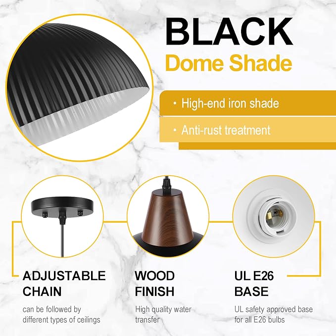 Black Pendant Lights Kitchen Island, 11.8" Dome Pendant Light Fixtures Modern Farmhouse Hanging Light for Dining Room Bedroom Bar Sink