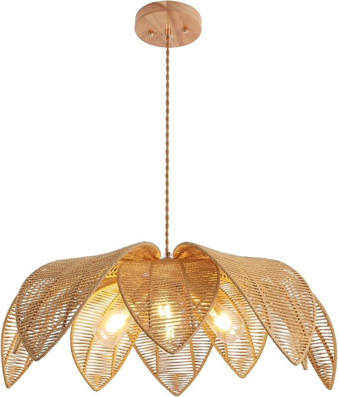 Adjustable Large Petal Rattan Chandelier, 30 Inch 4-Light E26