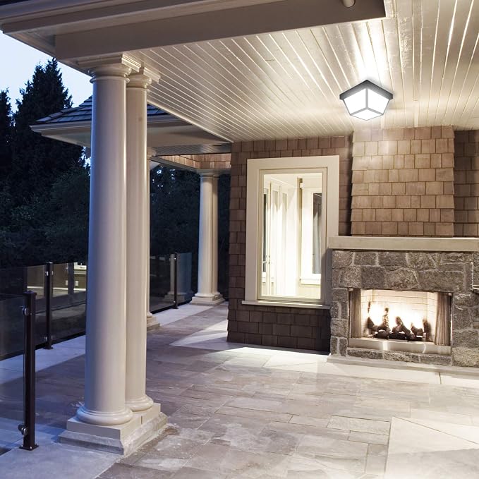Maxxima 9" Black LED Outdoor Porch Ceiling Light Fixture, 1000 Lumens 3000K | Frosted Lens, 3000K Warm White, Wet Rated, Ideal for Entryway, Patio, Home Exterior