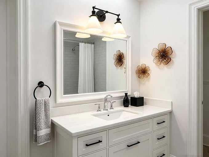 Double Sconce Vintage Industrial Black 2-Lights Wall Sconces with Funnel Flared Glass Milk Glass Shade Antique Scocne for Bathroom Living Room Home Office