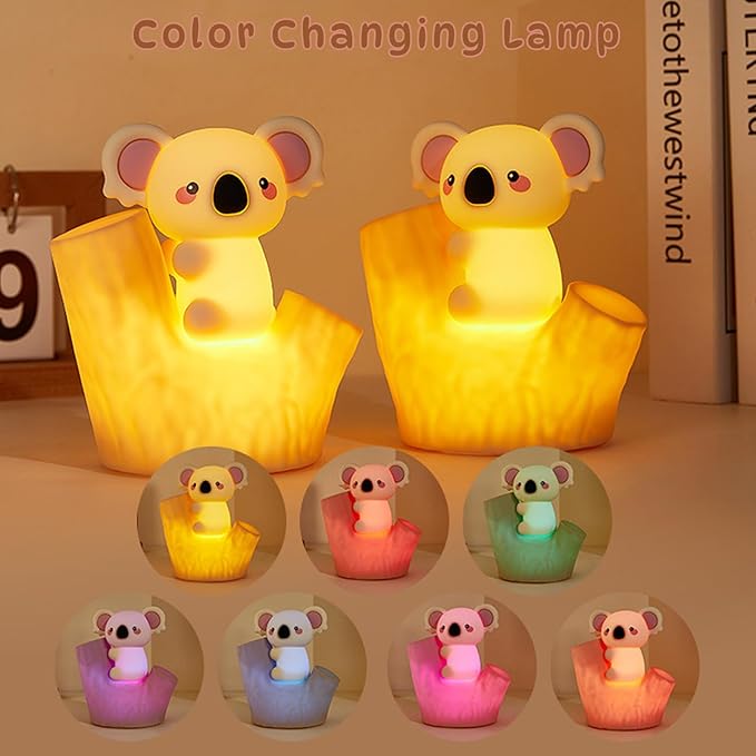 Night Light for Kids, Cute Koala Silicone Night Light, Bedside Lamp with 30/60min Timer, Touch Control Dimmable Lamp, LED 7 Colors Rechargeable Lamp for Toddler Boys Girls Room Christmas Decor (Koala)