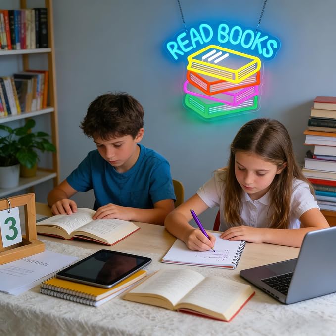 Read Books Neon Sign for Reading Room Library Classroom Wall Decor | Dimmable LED Neon Sign Colorful Book Design for Library Reading Nook Classroom Bedroom Bookstore Teacher Book Lovers Decor